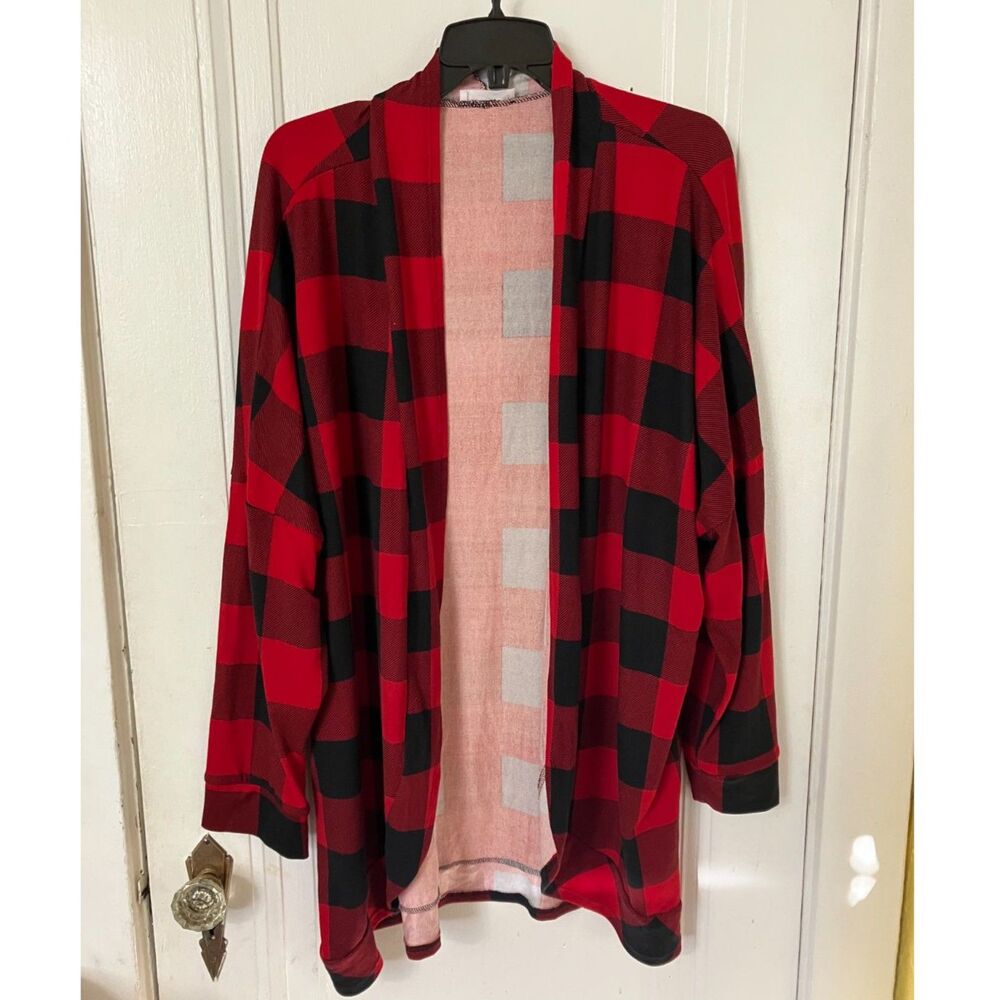 Buffalo plaid open-front cardigan